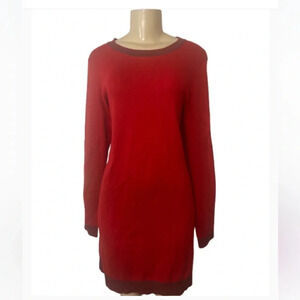 Women’s Trendy Preppy Red sweater dress long sleeve crew neck mid knee length